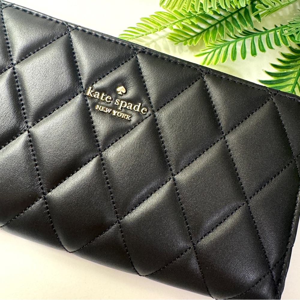 Kate Spade Quilted Black Leather Zip Around Wallet NWT - Picture 13 of 16
